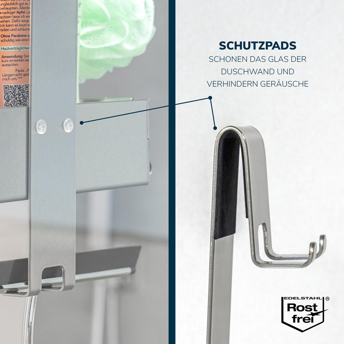 DUSCHABLAGE für Glasduschwand, Edelstahl - Edelstahlfarben, Metall (23/67.5/10.5cm) - eluno