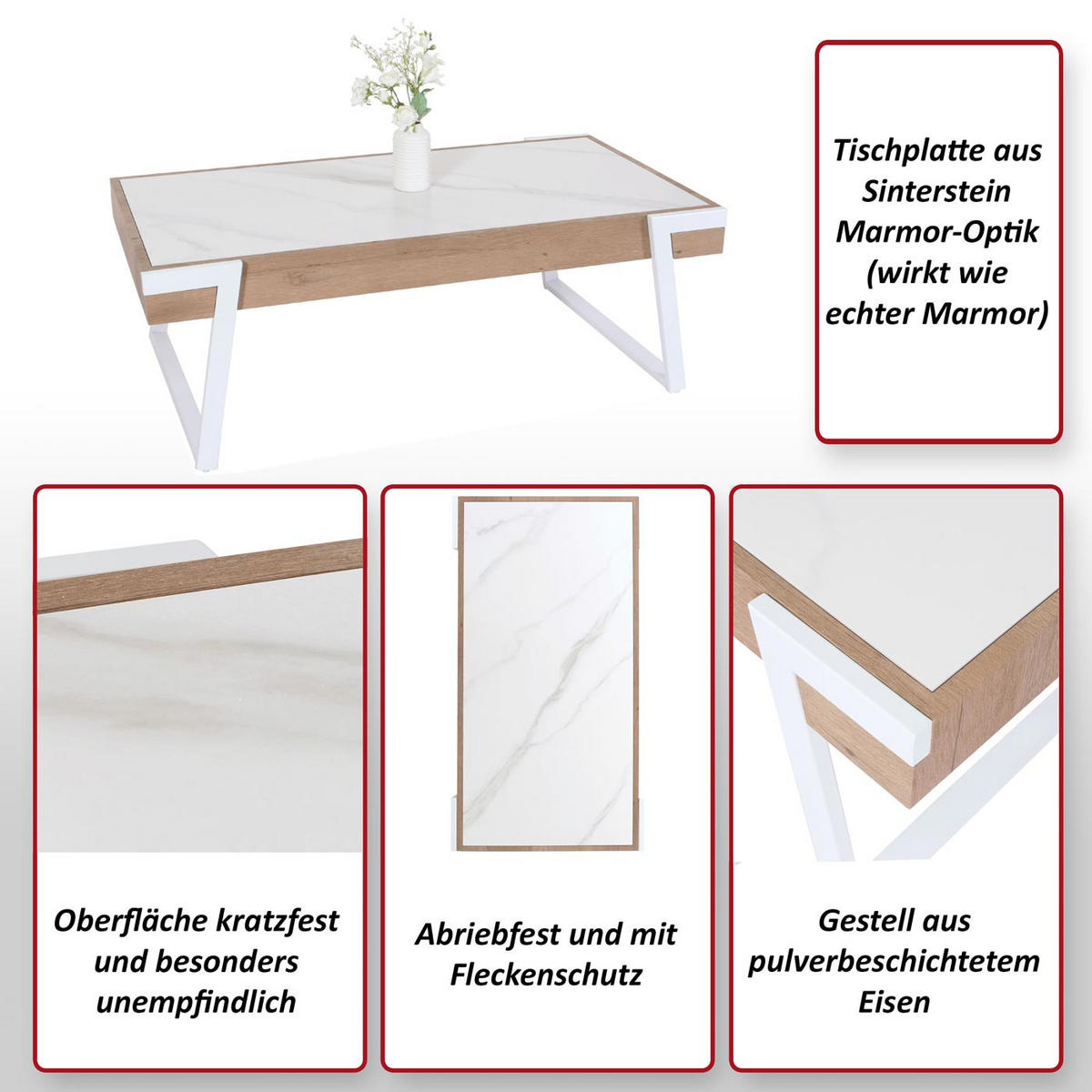 COUCHTISCH rechteck Weiß - Weiß, Stein (64/120/43cm) - MCW