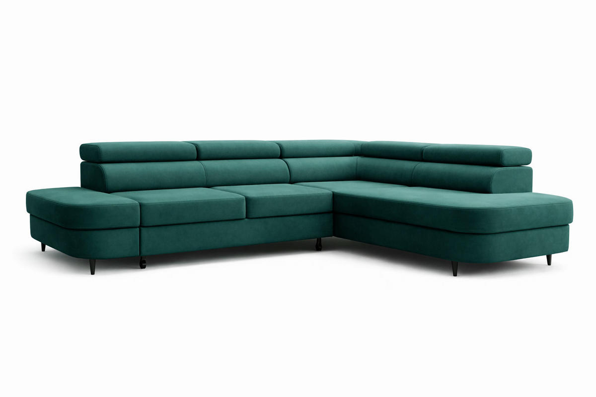 ECKSOFA Priam L-Form mit Schlaffunktion und Stauraum Modern Form Grün - Dunkelgrün, Holz/Textil (275/203cm) - Muffo