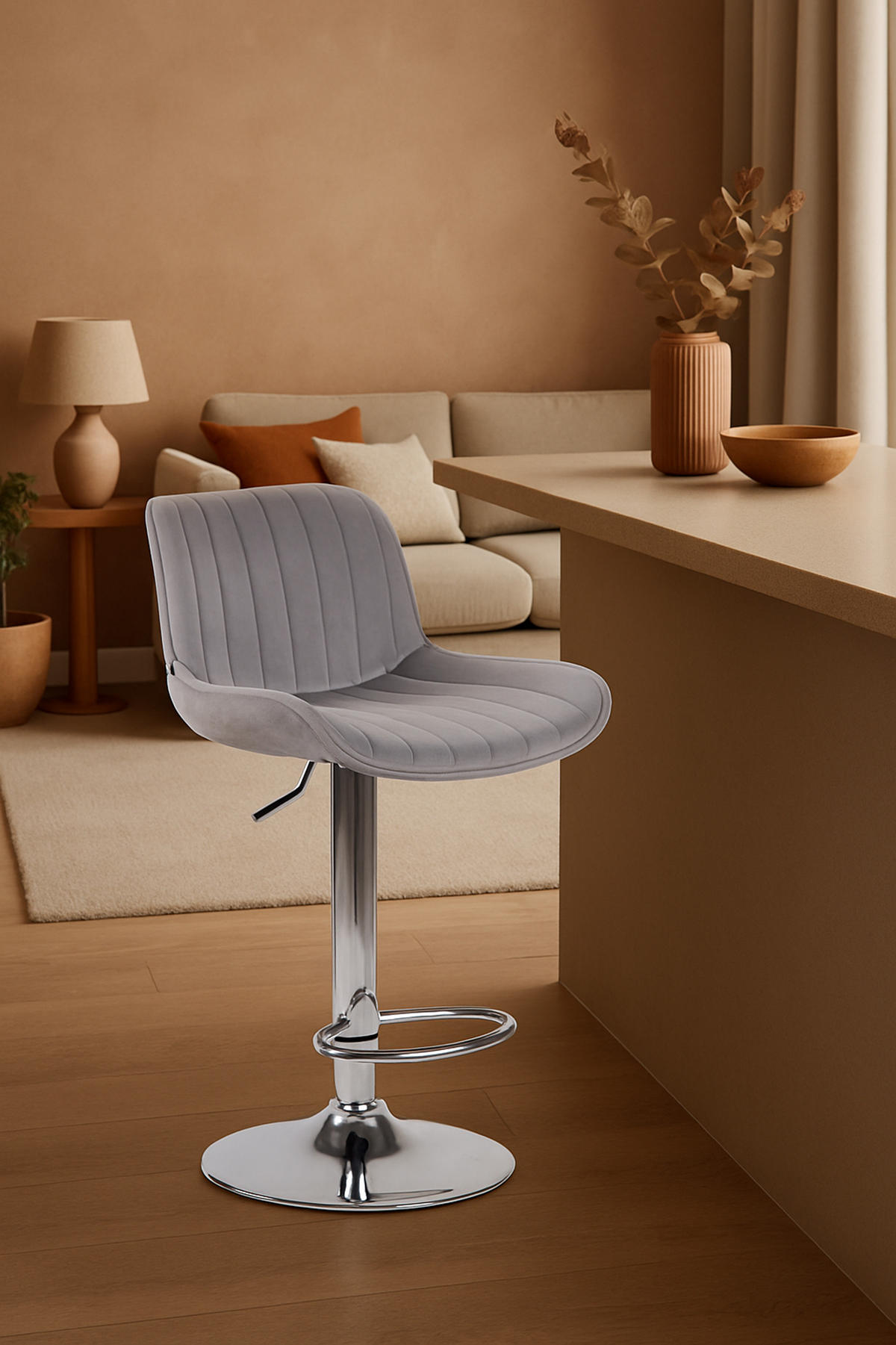 BARHOCKER 2er Set Lentos Samt chrom grau - Chromfarben/Grau, Textil/Metall (50/108/50cm) - TPFLiving