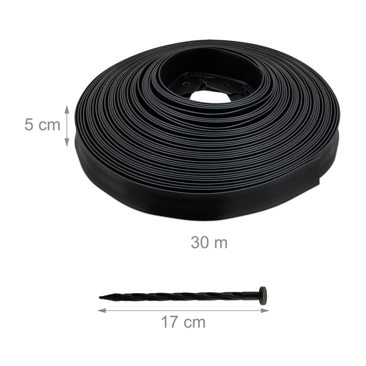 RASENKANTE - Schwarz, Kunststoff (3000/5/5cm) - Relaxdays