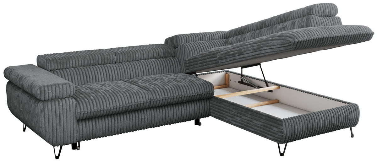 ECKSOFA PEDRO L Dunkelgrau Cord - Rechts Seite - Dunkelgrau/Schwarz, Textil/Metall (273/208cm) - MKS