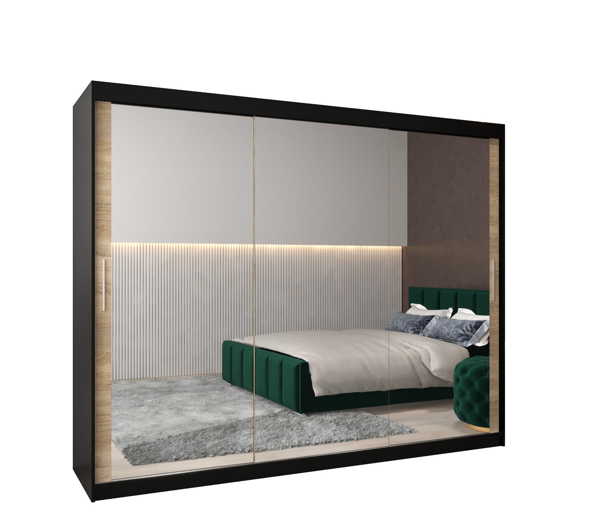 SCHWEBETÜRENSCHRANK 200/250/62 2-türig - Silberfarben/Schwarz, Holz/Kunststoff (250/200/62cm) - Abiks Möbel