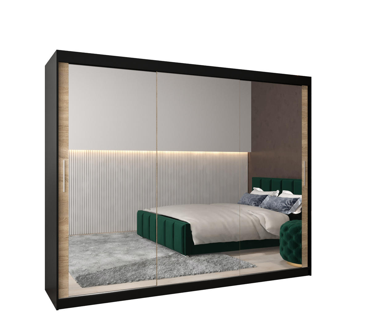 SCHWEBETÜRENSCHRANK 200/250/62 2-türig - Silberfarben/Schwarz, Holz/Kunststoff (250/200/62cm) - Abiks Möbel