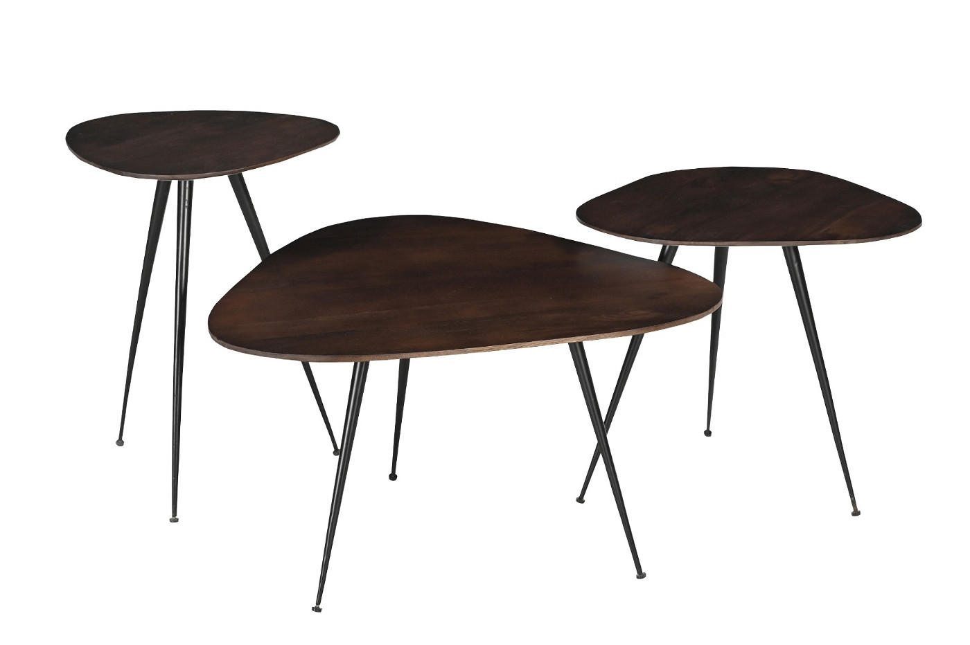 COUCHTISCH organisch 3er Set aus Metall 70x70x39cm, braun - Braun, Holz (70/70/37cm) - Livingfurn