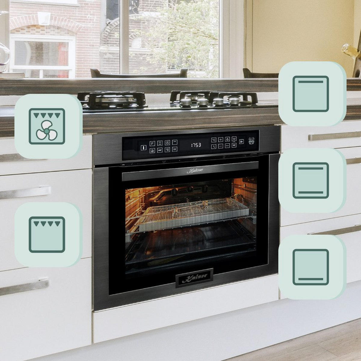 EINBAUBACKOFEN EH 6306 N RS Schwarzes Glas, Air Fryer 60 cm - Schwarz, Metall (59.4/59.4/57.5cm) - Kaiser Küchengeräte