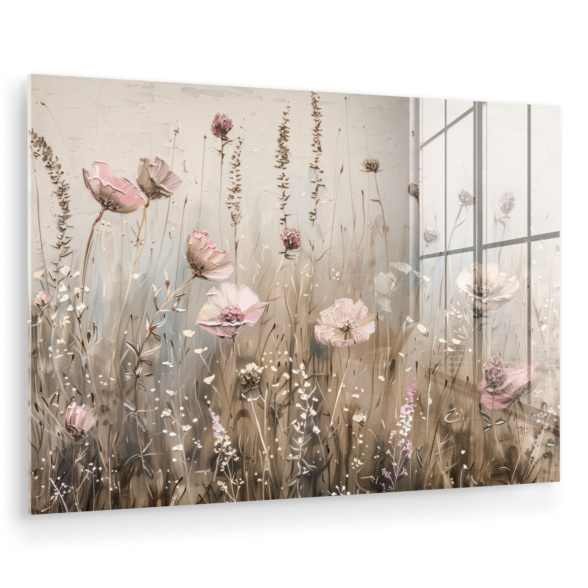 MuchoWow OBRAZ NA AKRYLOVÉM SKLE Květiny - růžová - moderní - béžová 90x60 cm