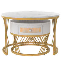 KLUBSKA miza, set 2 kosov, 70/70/45,5 in 50/50/38,5 cm, MDF bela z marmornim vzorcem - bela, leseni material (70/70/48cm) - BEAOK