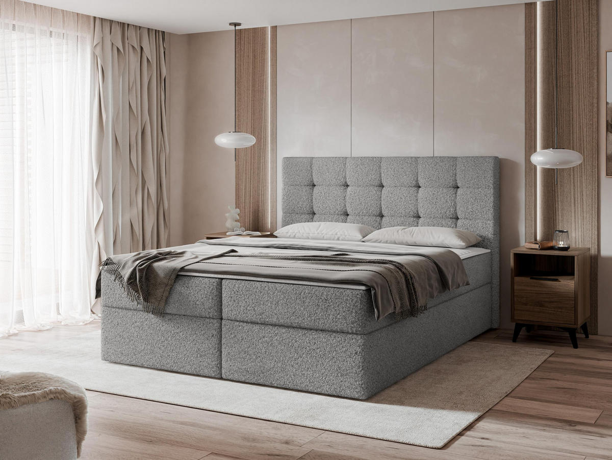 BOXBETT Luanda Boucle - H3 - Grau, Holzwerkstoff/Textil (180/200cm) - MIRJAN24