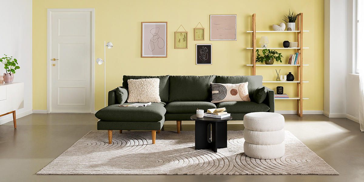 ECKSOFA mit Longchair - Webstoff - Buchefarben/Grau, Holz/Buchenholz (242/150cm) - home24
