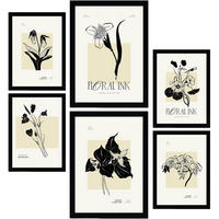 POSTER Set Mit 6 In Schwarzer Tinte Tropische Orchideen A3 & A4 Rahmenlos - Klar, Papier (29/3cm) - Nacnic