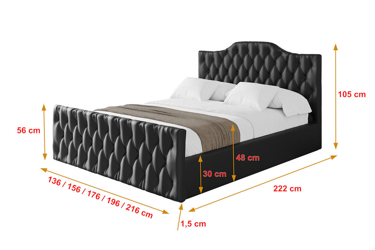 POLSTERBETT mit Bettkasten, Fußteil und Lattenrost, Boxbett mit Matratze H3/H4 - FALIO-Z 180x200 Schwarz Kunstleder - Schwarz Hochglanz, Holzwerkstoff/Textil (180/200cm) - ALTDECOR