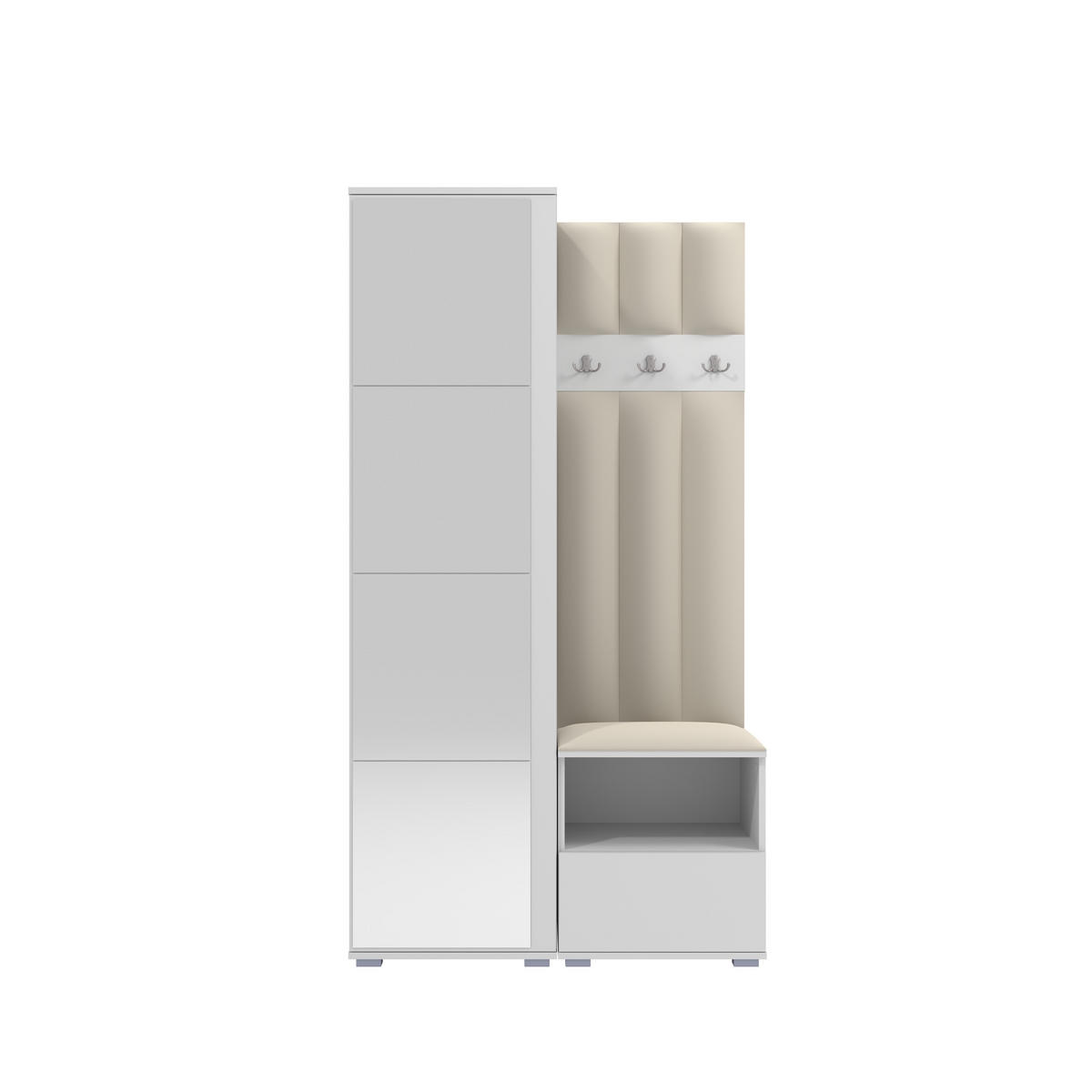 GEPOLSTERT Garderoben-Set Nela I LUX (Spiegel – Farbe Weiß + Stoff Trinity 01) - Silberfarben/Creme, Holz/Holzwerkstoff (100/187/40cm) - Ravio