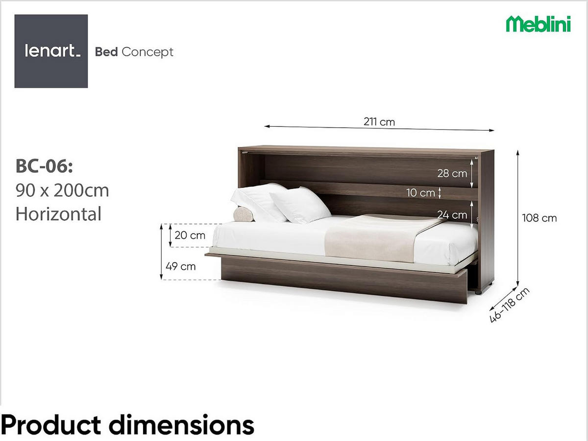 SCHRANKBETT BED CONCEPT BC-06 - Alteiche, Holzwerkstoff (90/200cm) - Meblini
