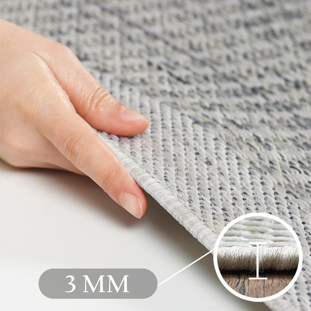 TEPPICH Outdoor Flachgewebe Uni-Farbe Polypropylen Balkon Grau Rund 160x160 - Grau, Textil (160/160cm) - KADIMA DESIGN