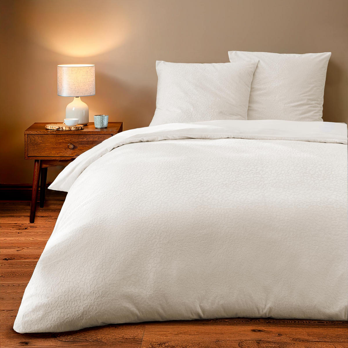 VELOURS-BETTWÄSCHE-SET geprägt Fauve 240/220 cm - Weiß, Textil (220/240cm) - Douceur d´intérieur
