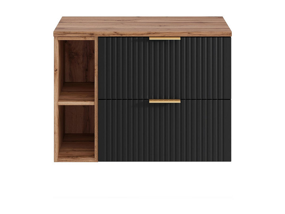 WASCHBECKENUNTERSCHRANK hängend mit Ablagen - Streifenoptik - Schwarz & Holzfarben hell - 80 cm - ZEVARA - Schwarz, Holz (80/57/46cm) - Vente-Unique