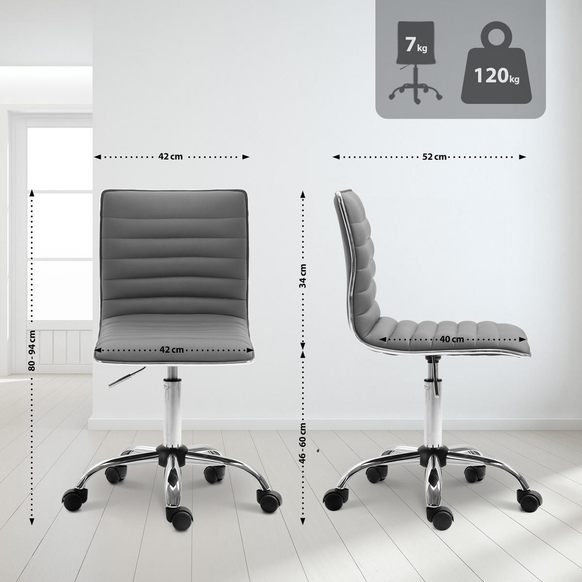 HOCKER Lederlook Grau - Chromfarben/Grau, Textil/Metall (42/80/52cm) - CLP