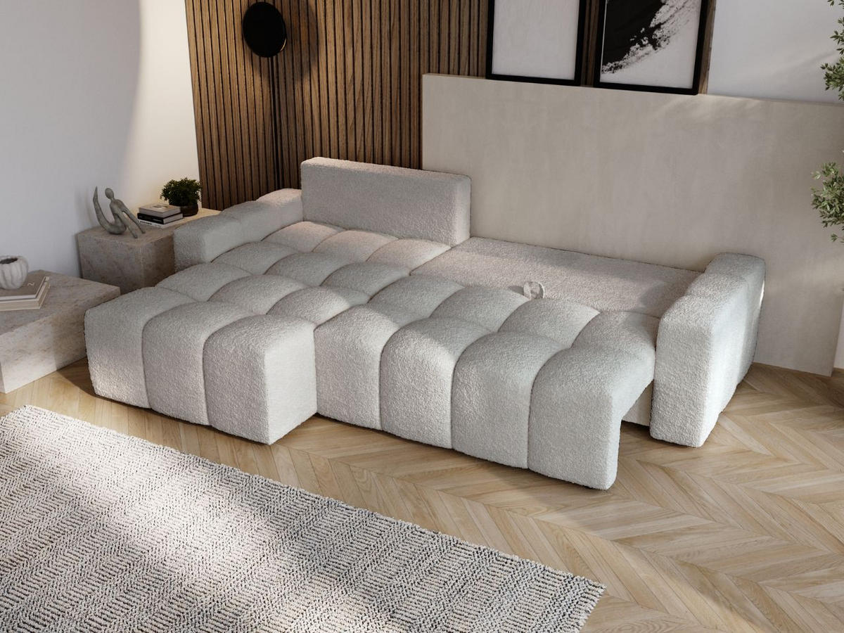 ECKSOFA Bresso Bouclé-Stoff Hellgrau - Hellgrau, Holz/Textil (255/168cm) - Graingold