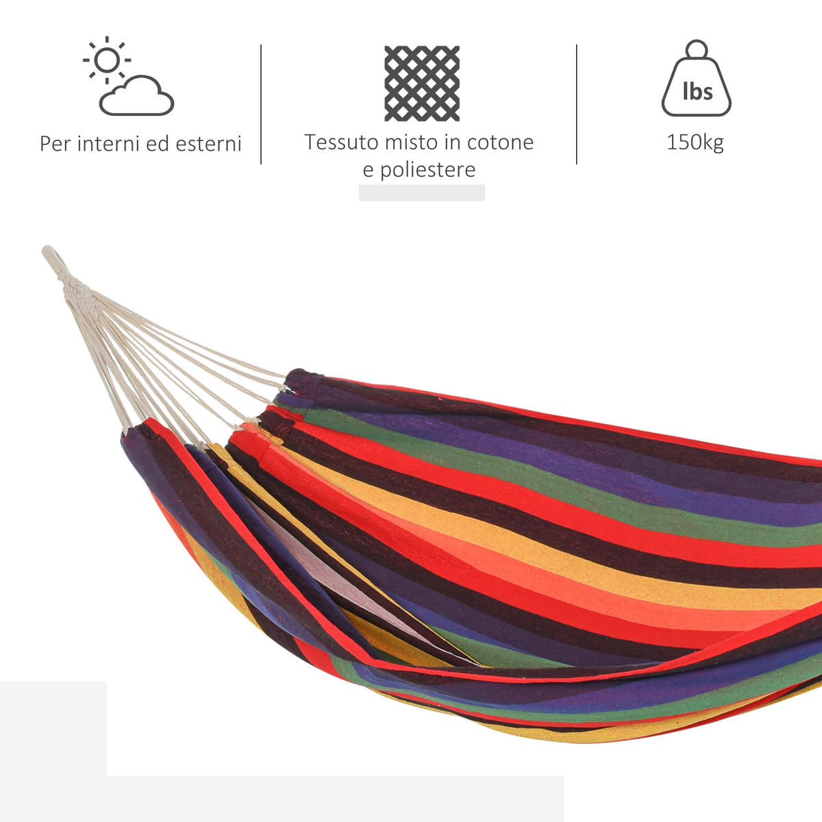 HÄNGEMATTE, Baumwollseil, Mehrfarbig - Multicolor, Naturmaterialen/Kunststoff (150/1/290cm) - Outsunny