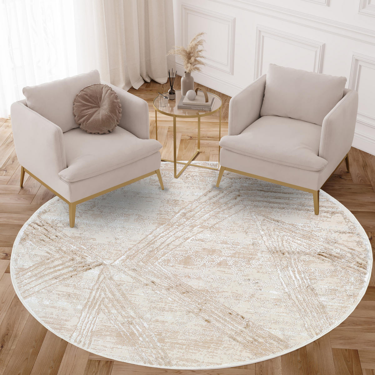 TEPPICH CRYSTAL ROUND Creme 240/240 cm - Creme, Kunststoff (240/240cm) - Tapiso