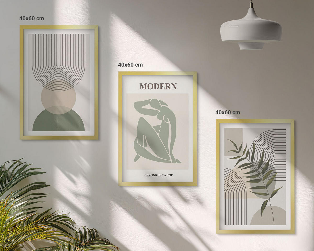 BILDER SET 3er Set - 40x60 cm Goldrahmen - Stilvolle Pflanzengrafiken - Goldfarben, Kunststoff (40/60cm) - TULUP