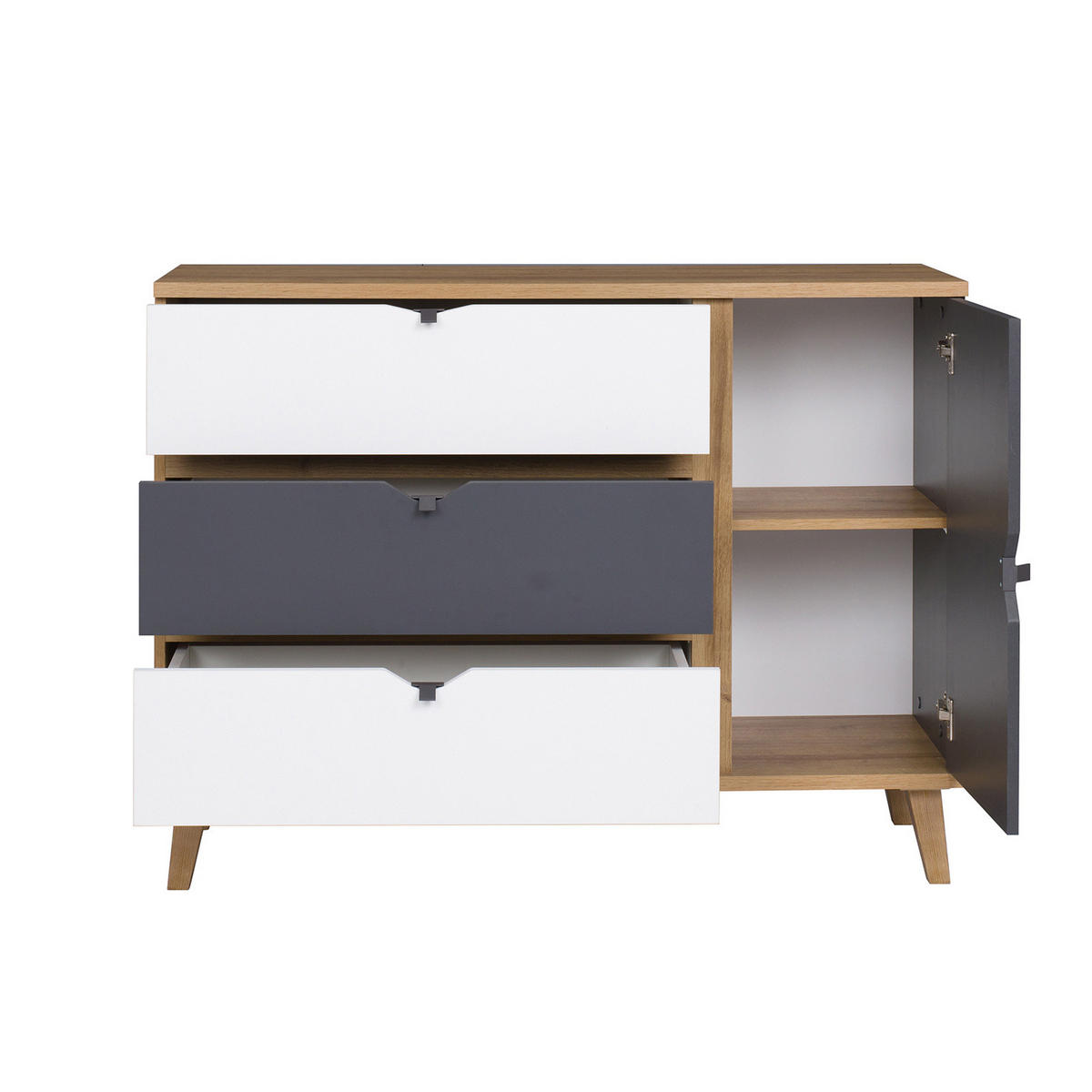 SIDEBOARD Aster 120/90/40 mit drei Schubladen - Eichefarben/Graphitfarben, Holzwerkstoff/Kunststoff (120/90/40cm) - Ravio