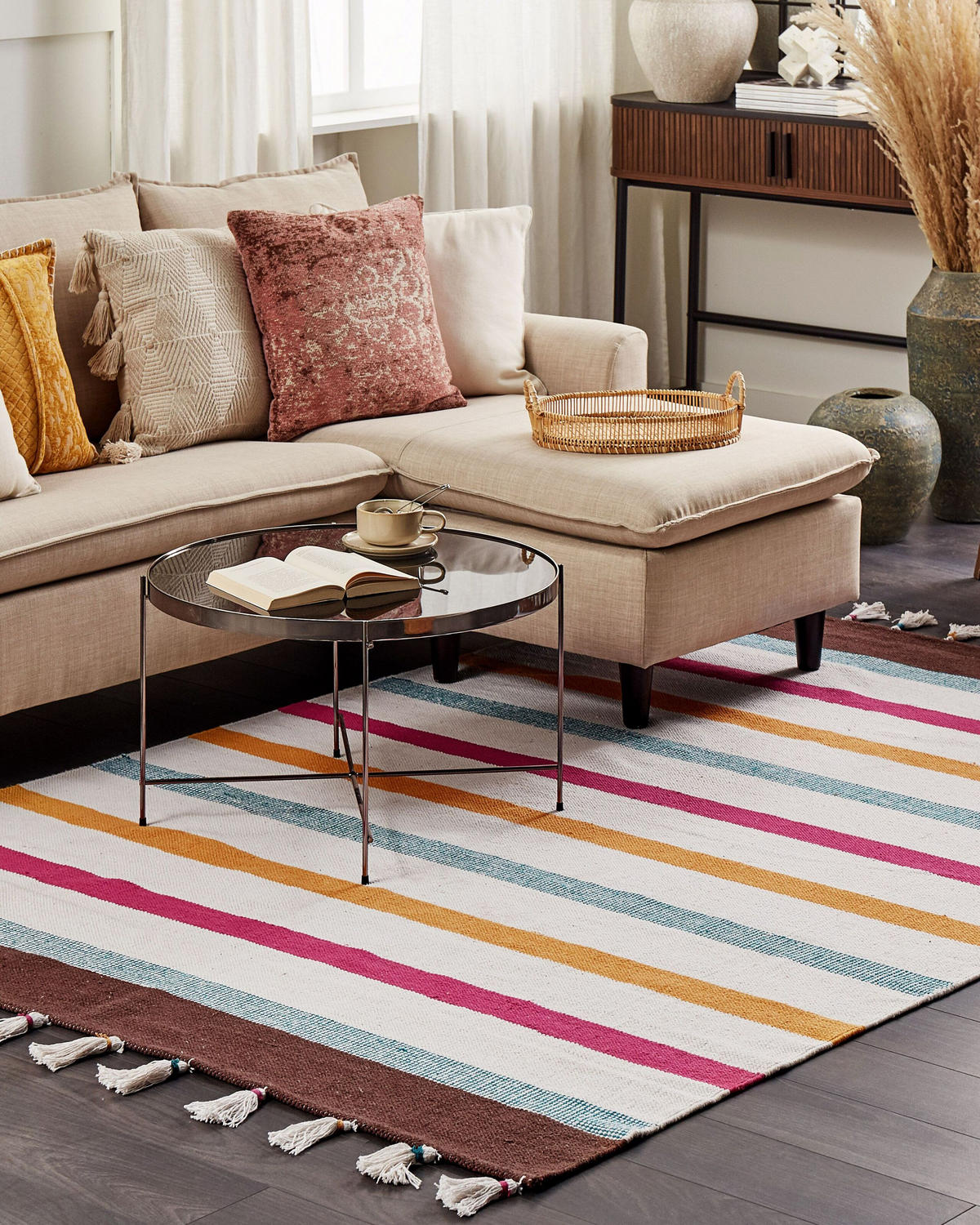 TEPPICH geflochten Hisarli 230/160 cm - Multicolor, Textil (160/230cm) - Beliani