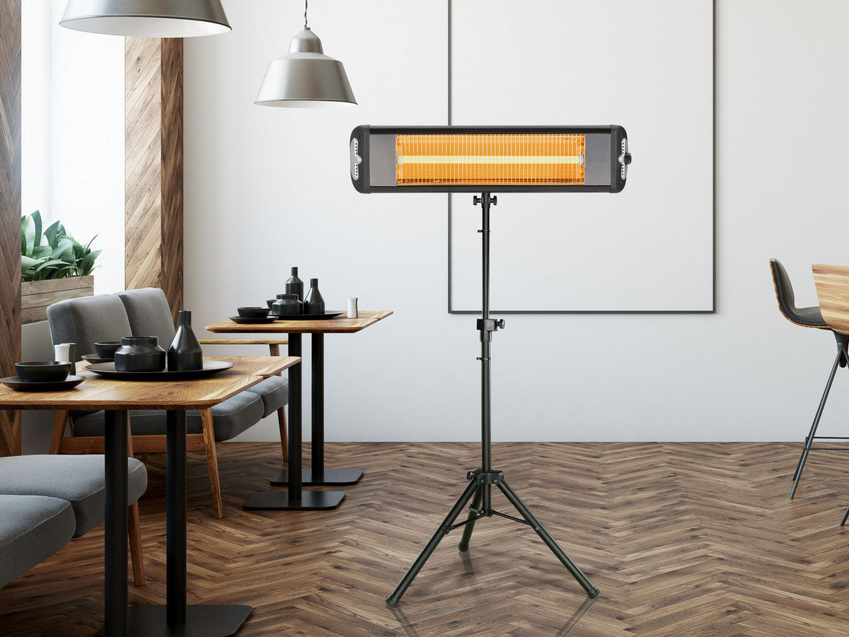 HALOGEN-HEIZUNG auf Standfuß Schwarz outdoortauglich und höhenverstellbar 2500 W - Schwarz, Kunststoff/Metall (84/130/11cm) - Purline