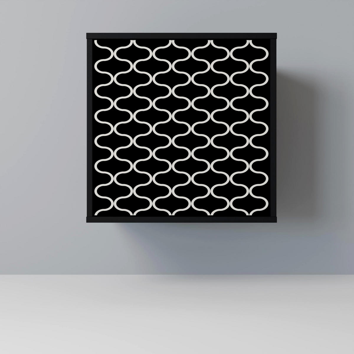 SIDEBOARD TESSELATED BLACKNESS, Schwarz, 57,5x42x70,5 cm, Schwarze Metall-Sternfüße - Multicolor/Schwarz, Holzwerkstoff/Metall (57.5/70.5/42cm) - SpaceRebels
