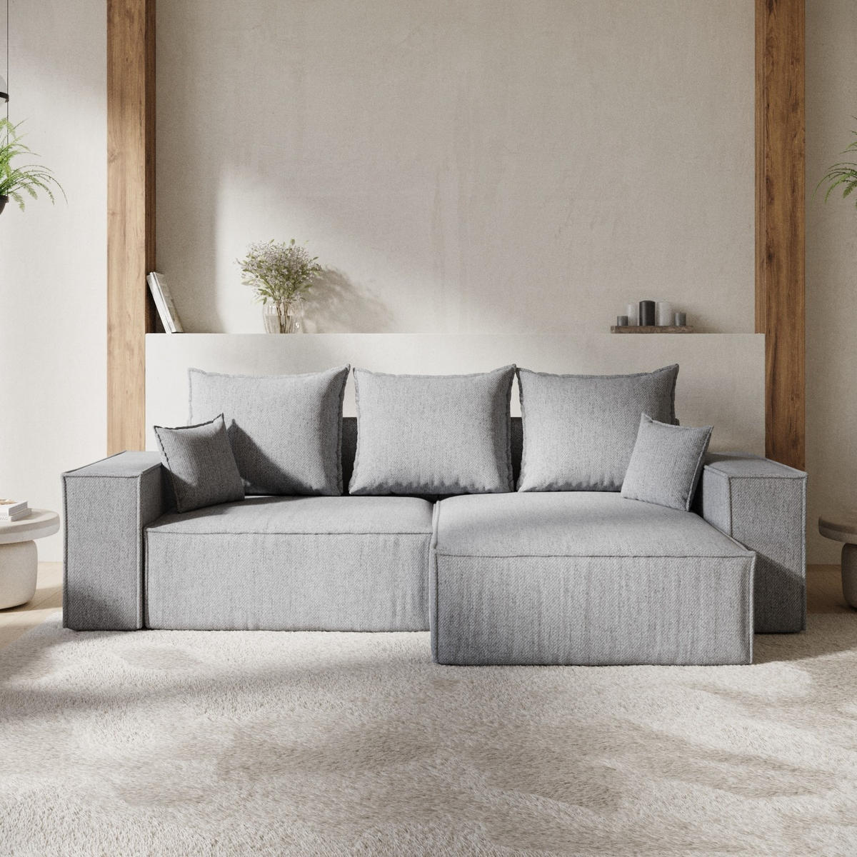 ECKSOFA SENSO mit Schlaffunktion Grau im Neve Stoff - Schwarz/Grau, Holz/Holzwerkstoff (255/148cm) - AltaBeds