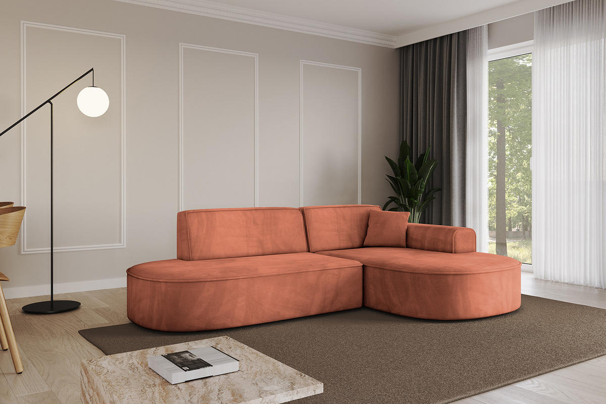 ECKSOFA Ottomane Rechts MARI-L1 - 243x171x79 cm Koralle Velours - Koralle/Schwarz, Holzwerkstoff/Kunststoff (171/243cm) - ALTDECOR