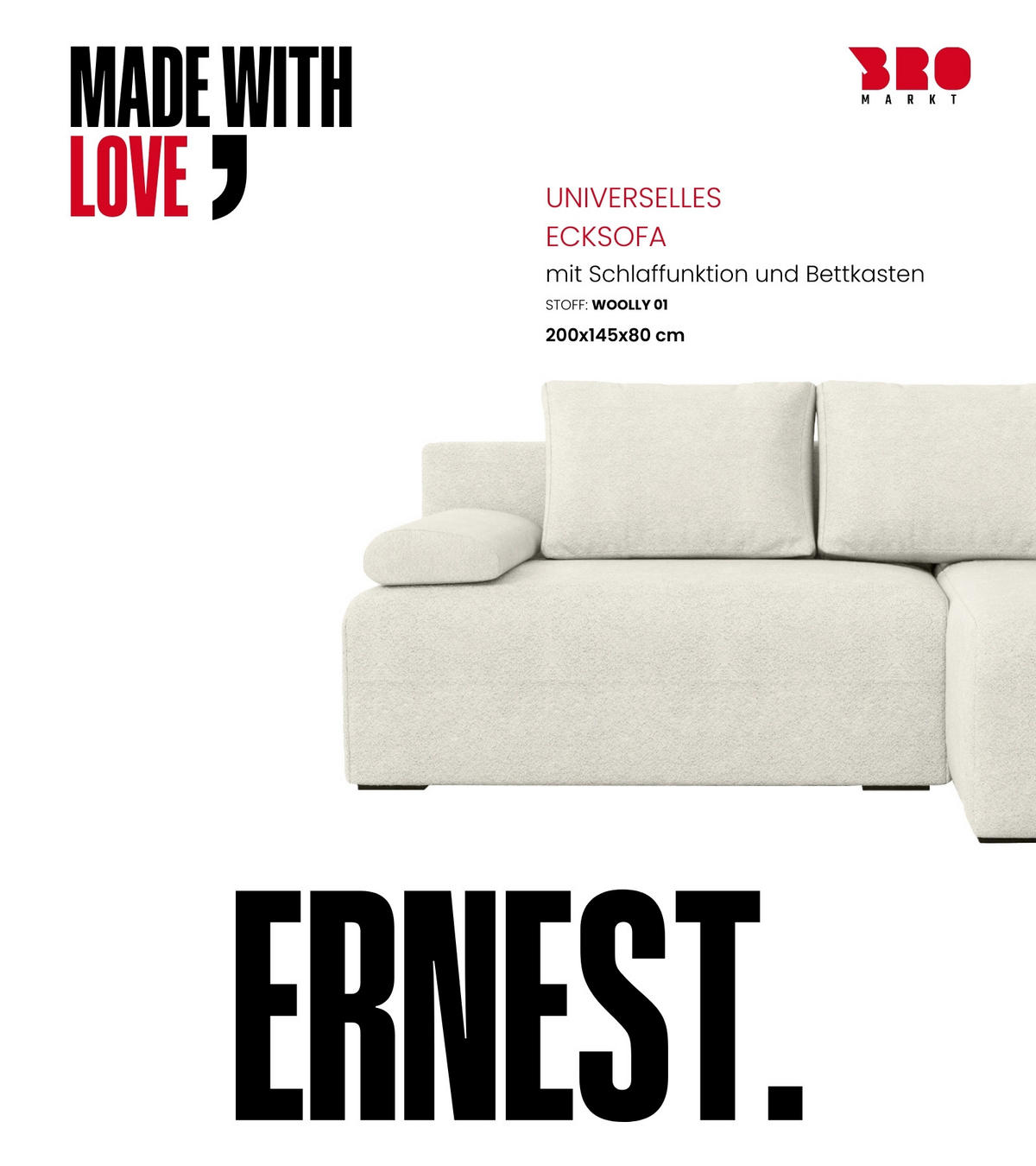 ECKSOFA Ernest mit Schlaffunktion Beige Bouclé - Weiß, Textil (200/145cm) - Bromarkt