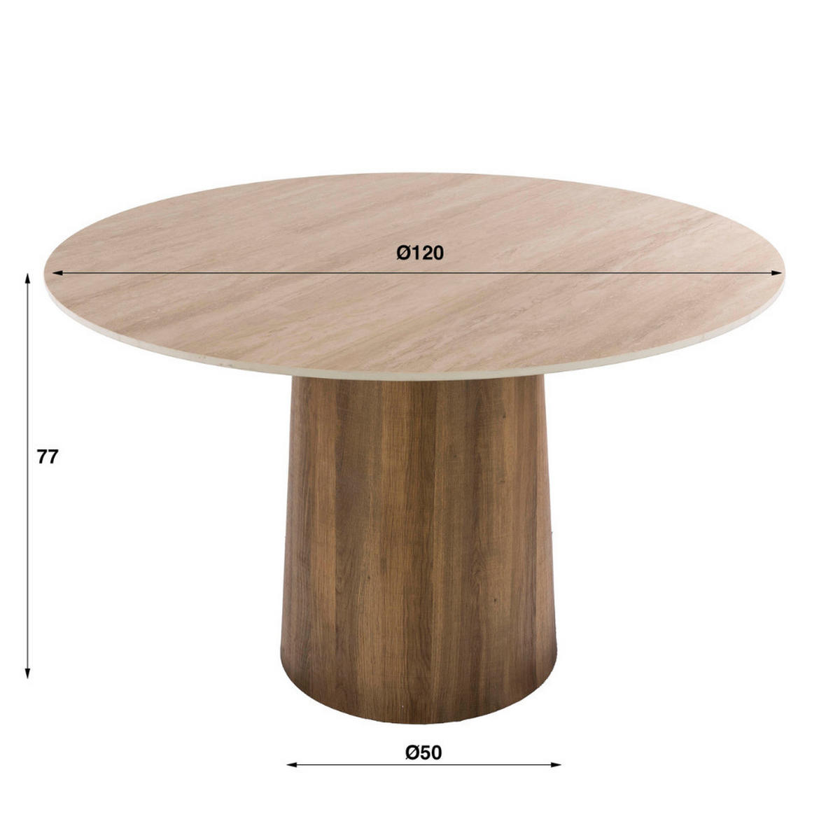 ESSTISCH MATEO ROTONDO Weiß Säulentisch mit Travertin-Keramik Ø 120 cm - Beige, Keramik (120/120/77cm) - alesvelt