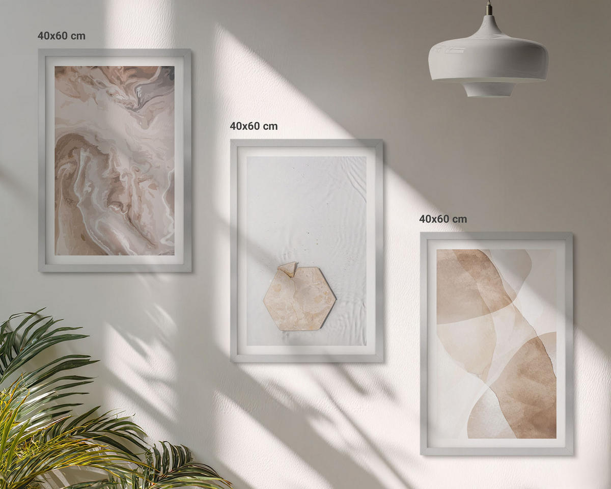 BILDER SET 3er Set - 40x60 cm Silberner Rahmen - Designerabstraktion der Natur - Silberfarben, Kunststoff (40/60cm) - TULUP