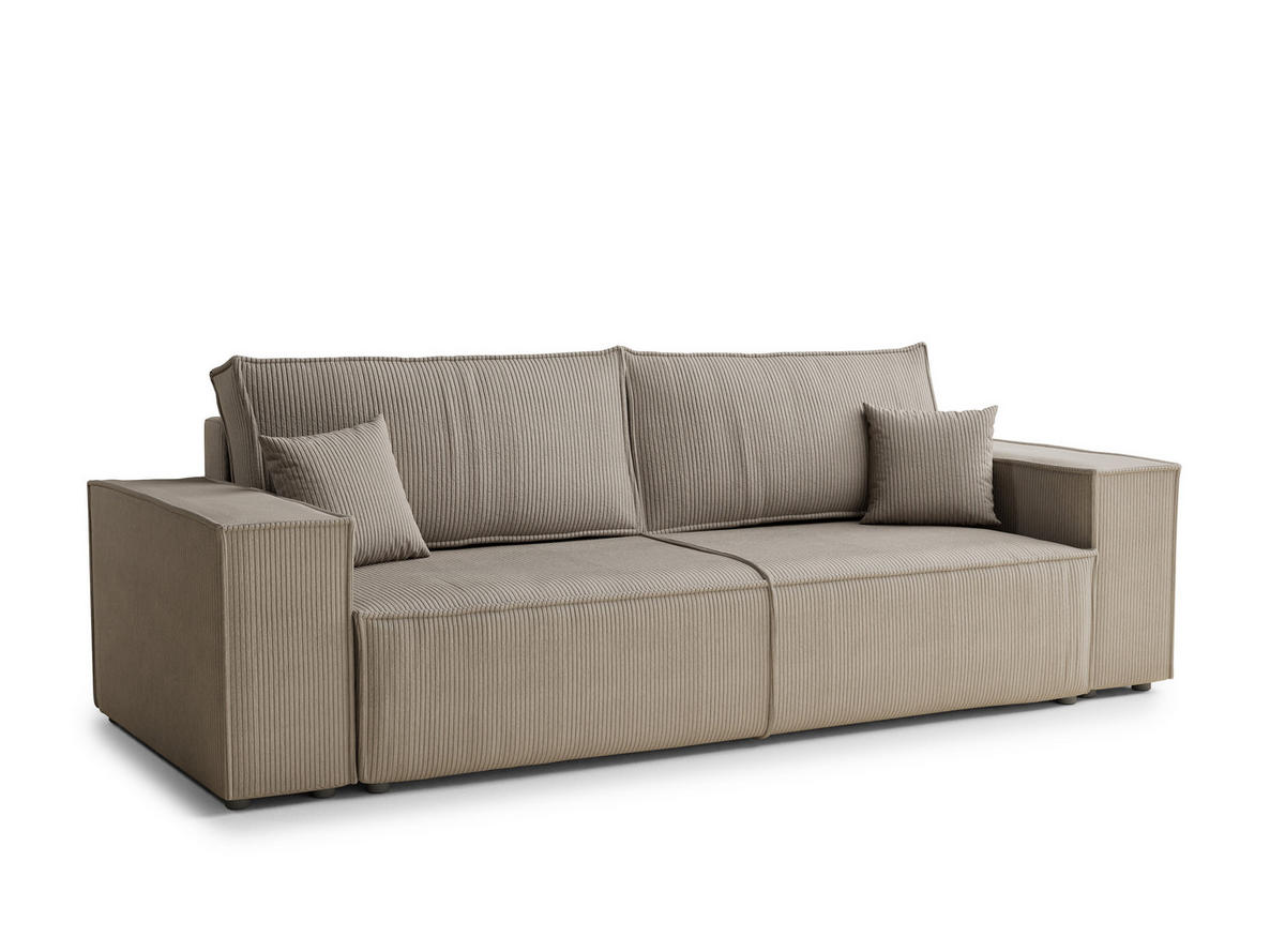 SOFA MIT SCHLAFFUNKTION Milos Beige Samtstoff - Beige/Schwarz, Holz/Holzwerkstoff (255/70/105cm) - Maison de Reve