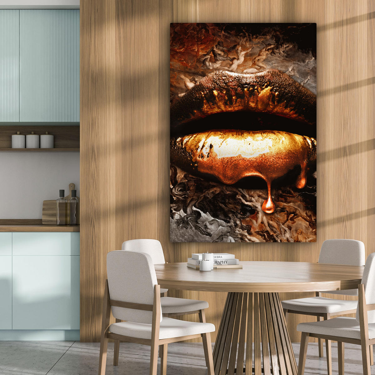 LEINWANDBILD Gold - Lippen - Kunst - Gold - Luxus - Abstrakt 90x140 cm - Kupferfarben, Textil (90/140cm) - MuchoWow