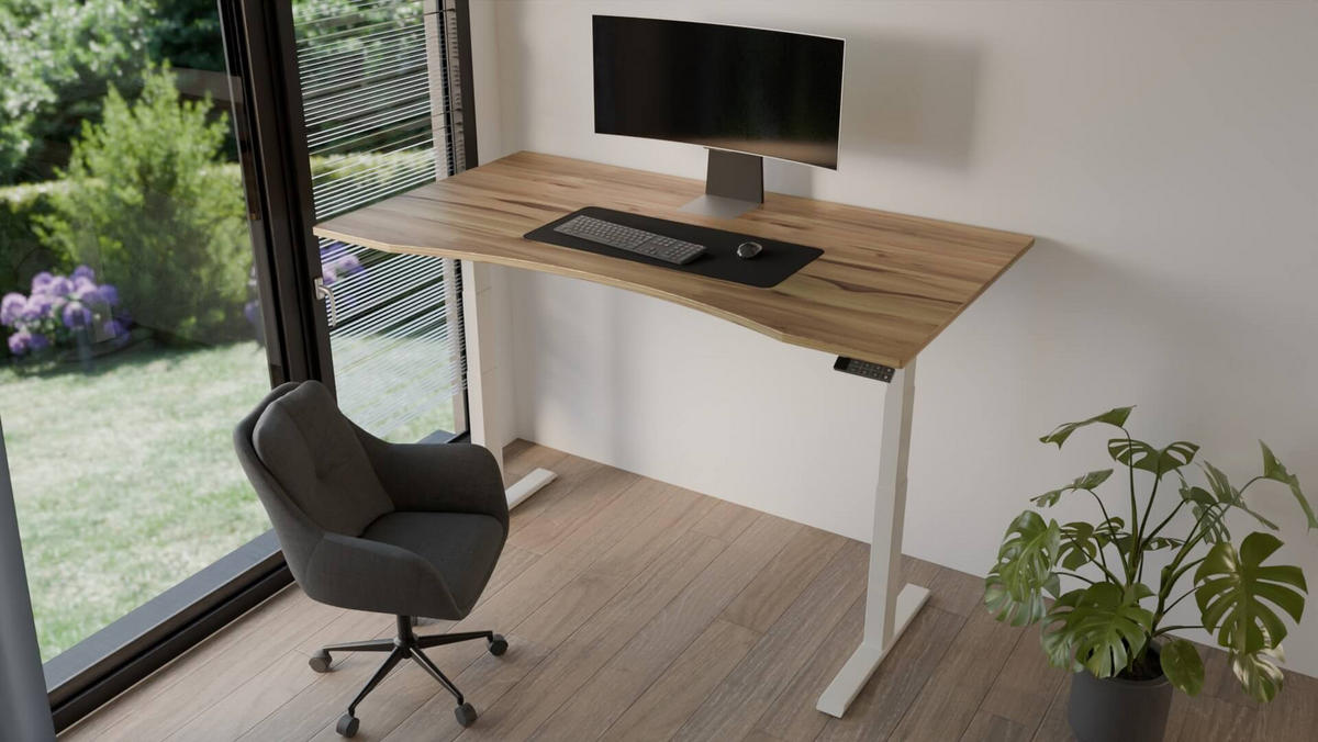 SCHREIBTISCH 150/80 elektrisch höhenverstellbar aus Kernbuche - Weiß - Braun, Holz (80/150/72.5cm) - MeinMassivholz