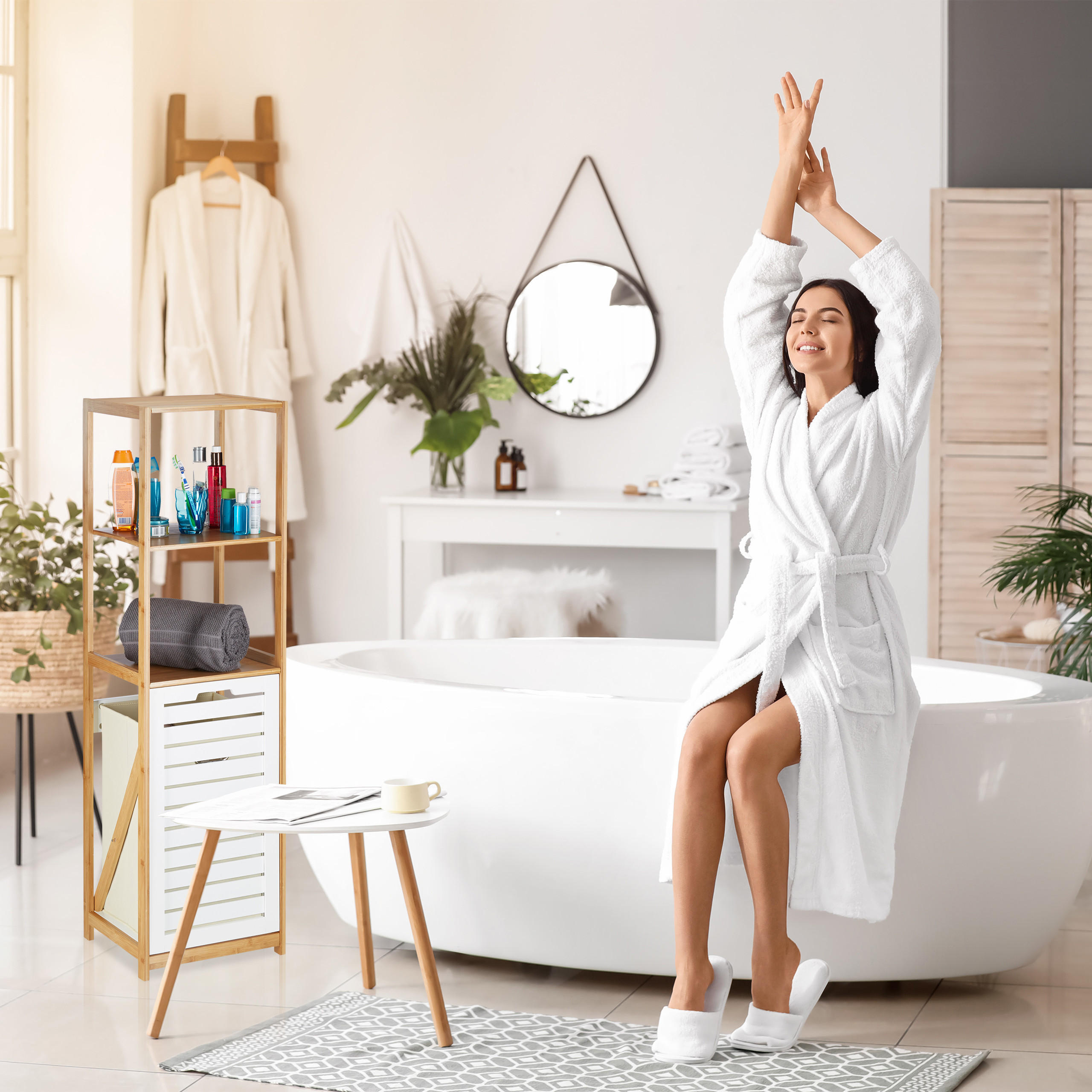 BADREGAL - Multicolor, Holz/Holzwerkstoff (37/130/33cm) - Relaxdays