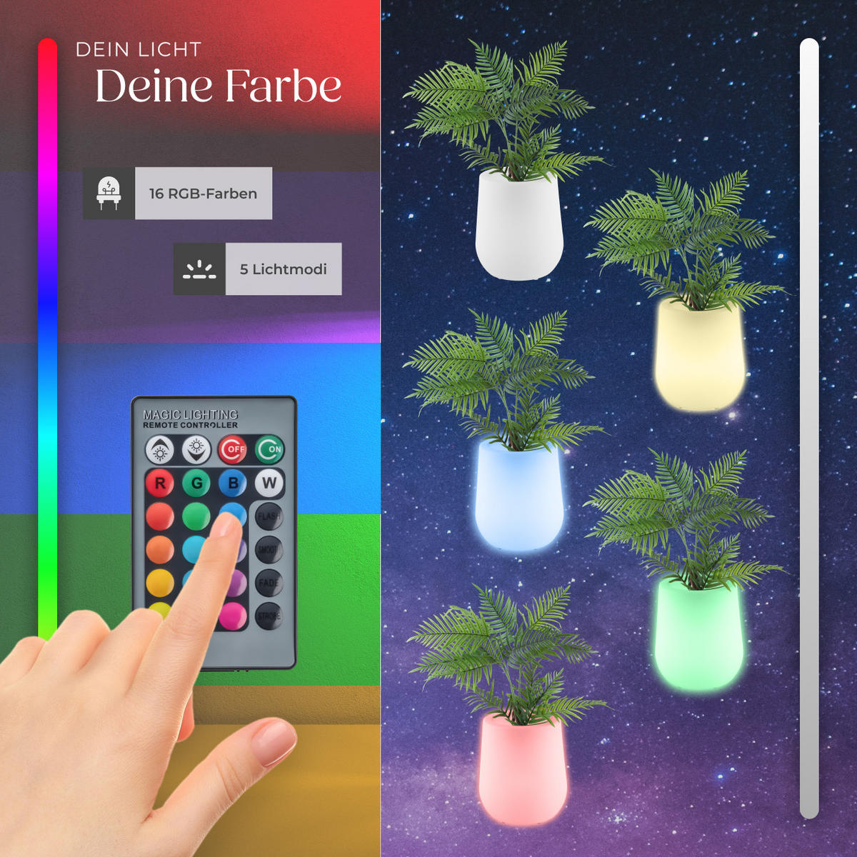 LED-BLUMENTOPF Luminous Courve Pot,38 x 44 cm, inkl. Erdspieß und 3 Standfüße,weiß - Weiß, Kunststoff (38/44/38cm) - tectake