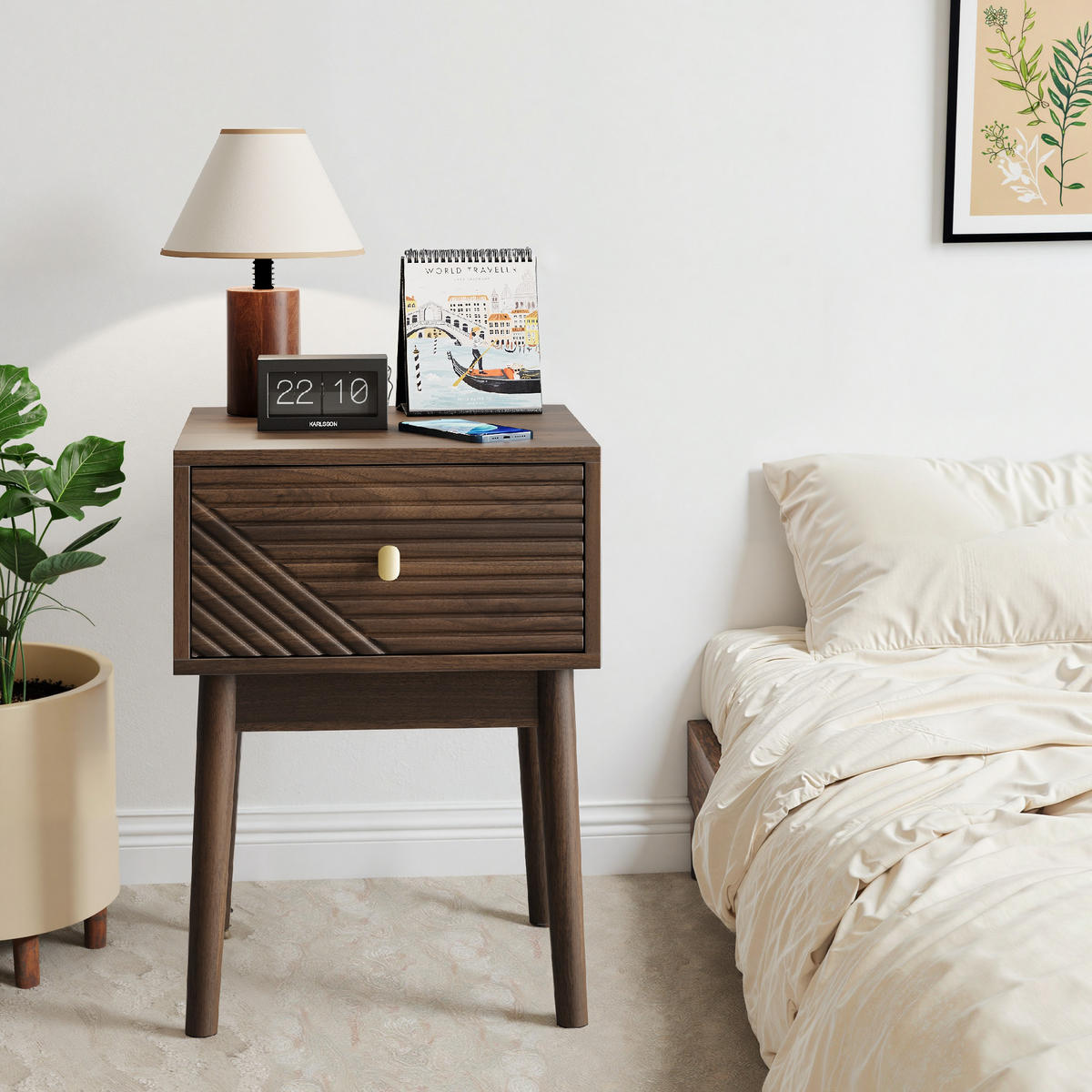 NACHTTISCH 40/40/55 cm walnussfarben aus MDF mit 2 Schubladen - Braun, Holzwerkstoff (40/55/40cm) - OKWISH