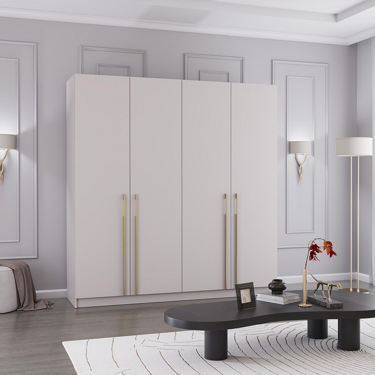 DREHTÜRENSCHRANK ROSA 4D 200/210/57 cm 4-türig Kaschmir - Kaschmir/Goldfarben, Holzwerkstoff/Metall (200/210/57cm) - imoebel24