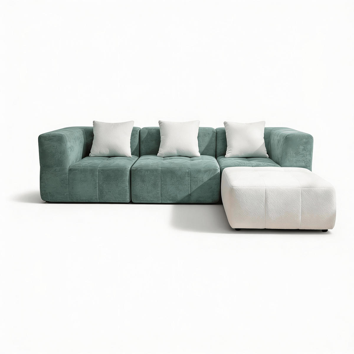 ECKSOFA Eden Komplett Salbei Weiß 3-Sitzer - Salbeigrün, Textil (272/71/92cm) - COCO Living