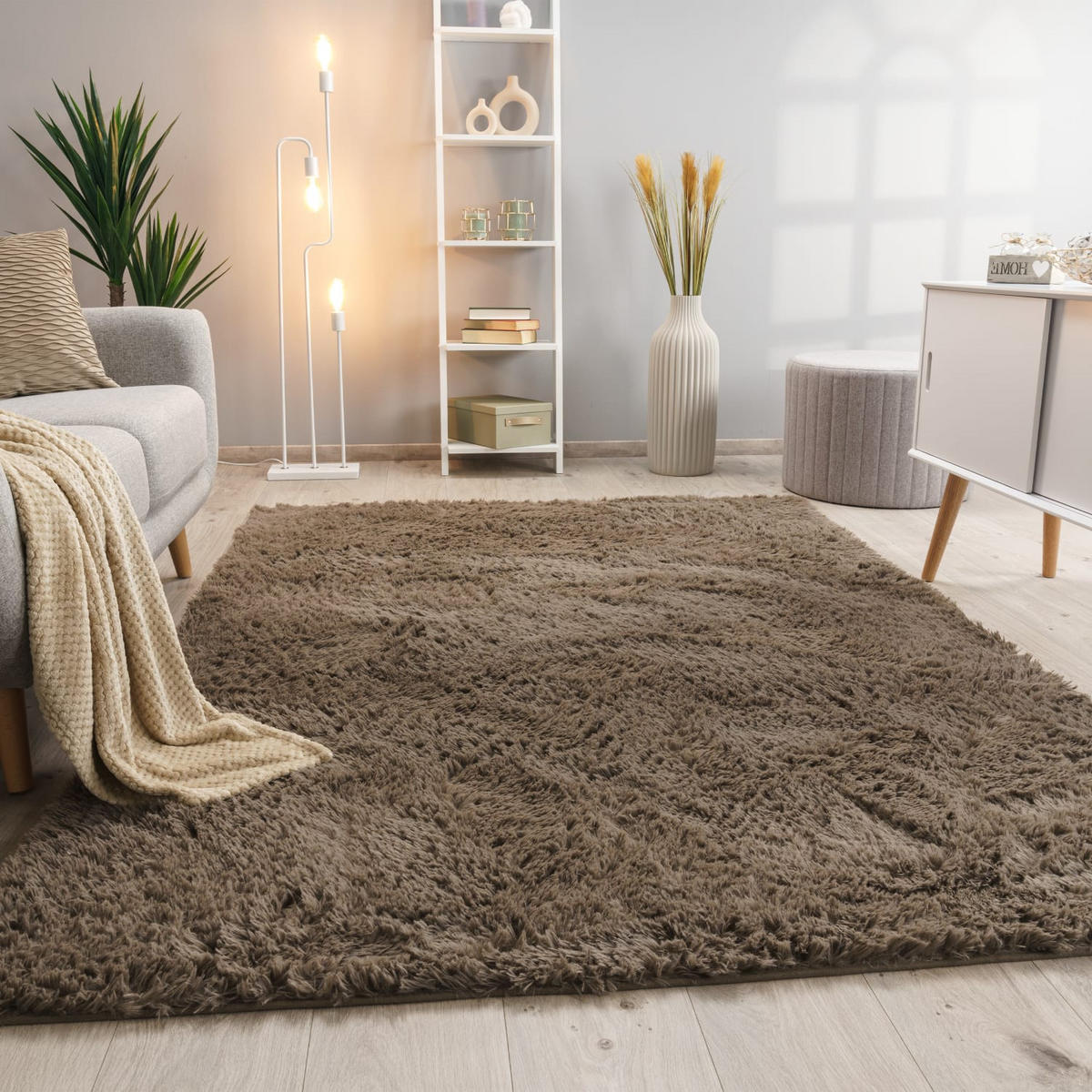 TEPPICH Hochflor Shaggy waschbar Unifarben Schlafzimmer schmutzabweisend Taupe Rechteckig 140x200 - Braun, Textil (140/200cm) - KADIMA DESIGN