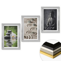 WANDBILDER 3er Set - 20x30 cm Silberner Rahmen - Entspannender Blick auf den Zen-Buddha - Silberfarben, Kunststoff (20/30cm) - ArtPrintCave