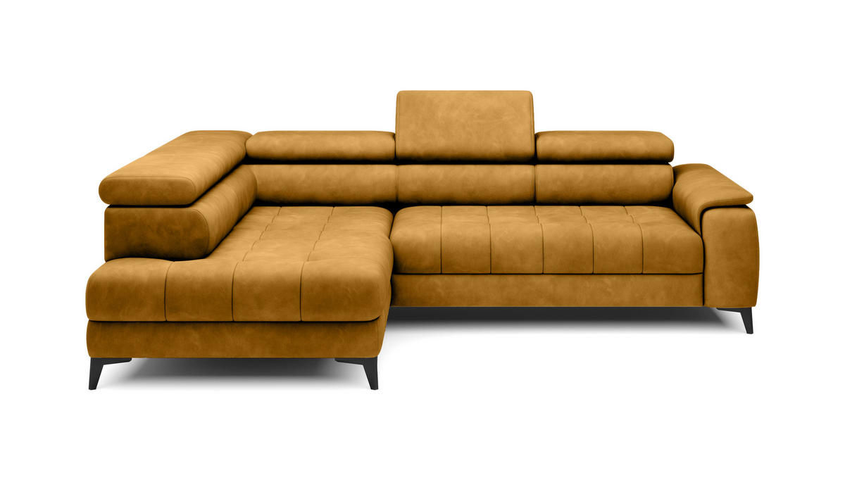 ECKSOFA CHIVAS Freistehend , Schlaffunktion, 278×197×76/98 cm, Stoff - Element, Gold, Linke Seite - Goldfarben/Schwarz, Holz/Textil (278/197cm) - DomoHome