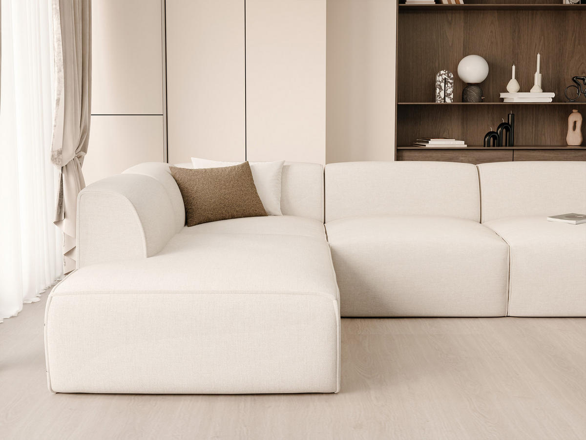 WOHNLANDSCHAFT DOVE Chenille-Stoff in Beige - Beige, Holzwerkstoff/Kunststoff (300/85/200cm) - Idohome