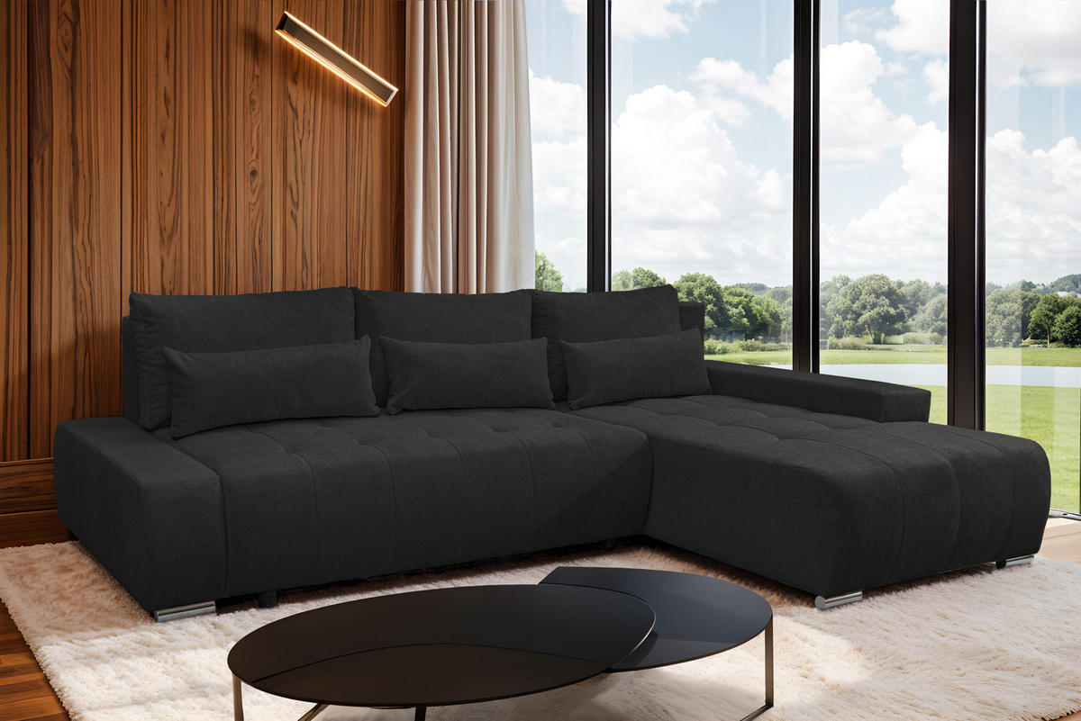 ECKSOFA Bloom mit Bettkasten und Schlaffunktion L-Form - Dunkelgrau, Textil (267/185cm)