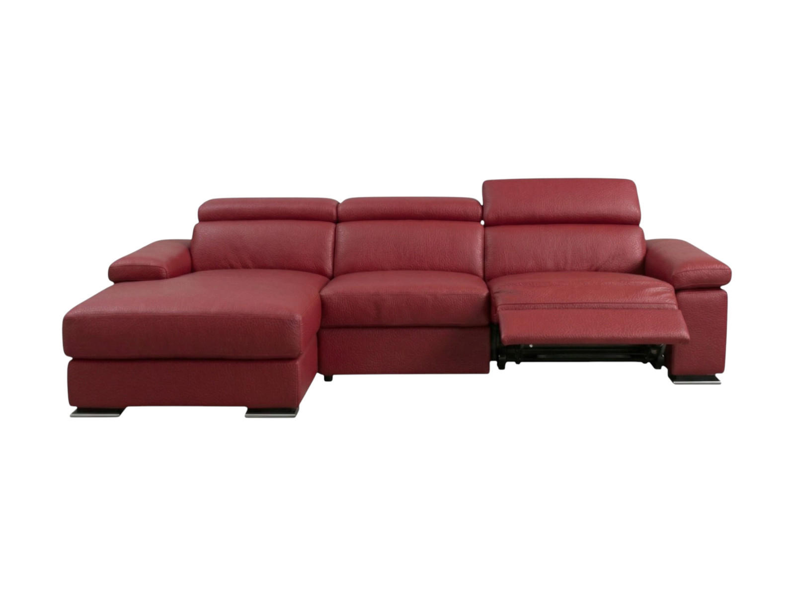 ECKSOFA Plutone Echtleder mit 1 x Relaxfunktion Rot - Rot, Leder/Metall (286/165cm)