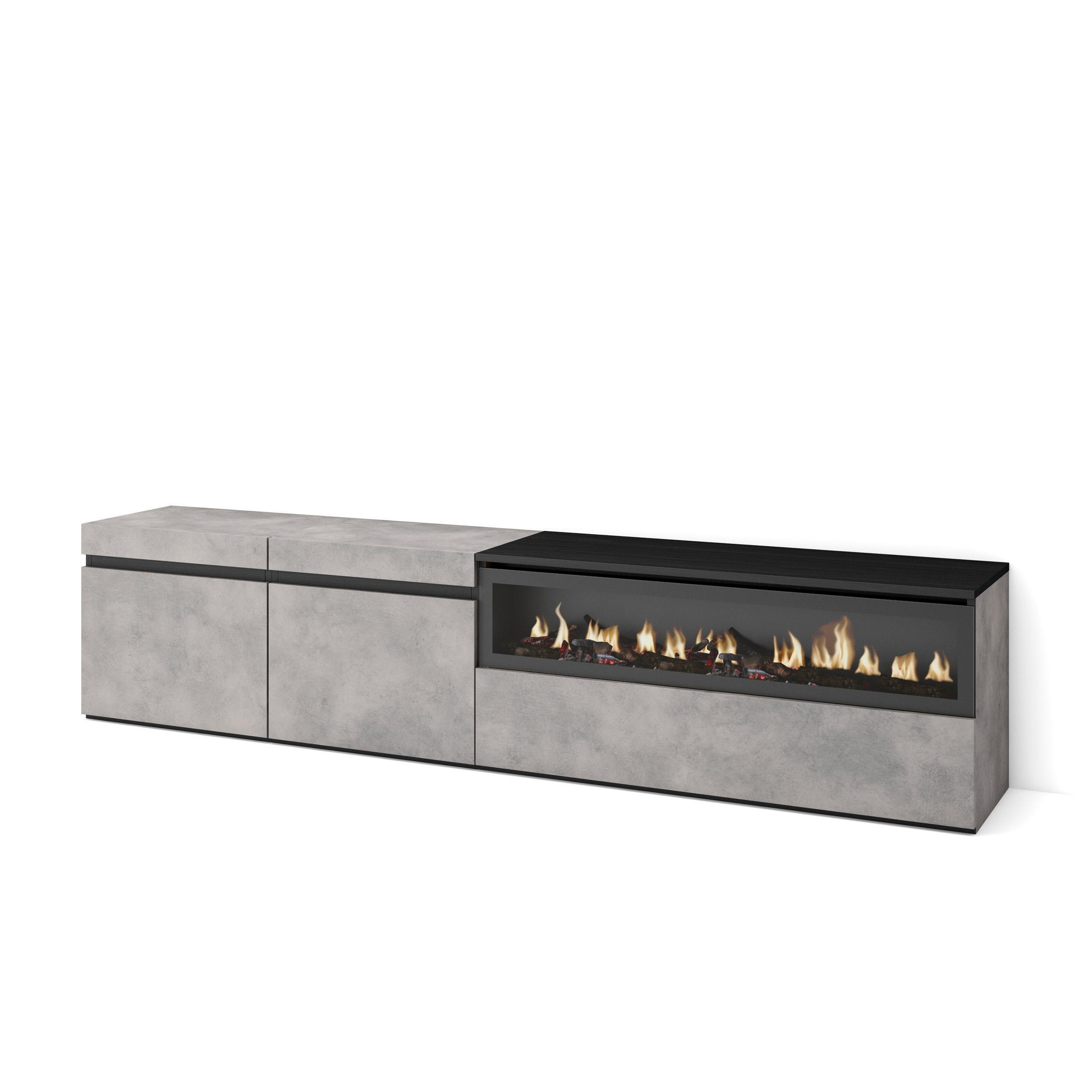 LOWBOARD Elektrokamin, zementgrau, 200/35/45cm - Grau, Holzwerkstoff (200/45/35cm) - Skraut Home